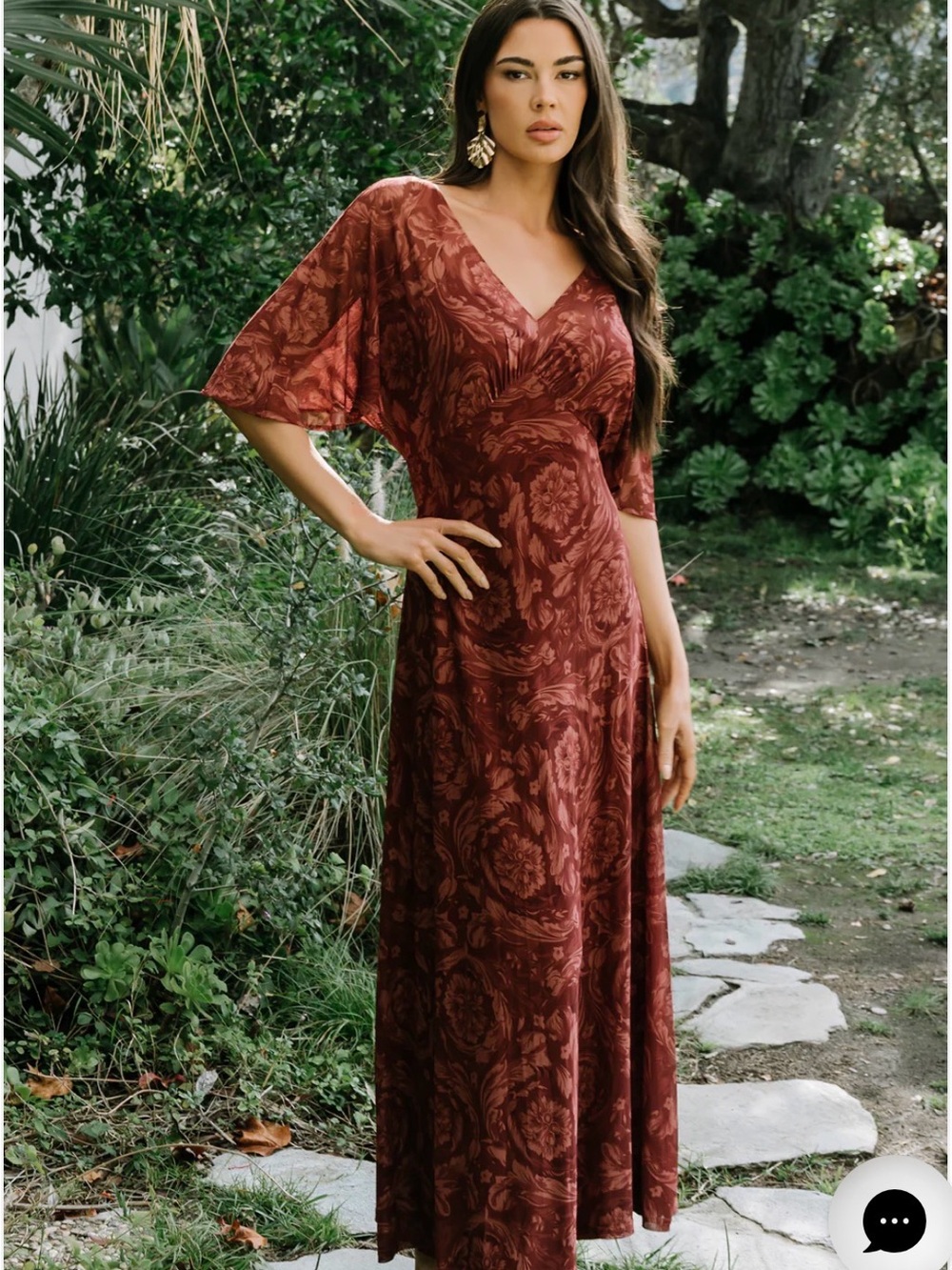 Baltic Born Burgundy Floral V‑Neck Maxi Dress